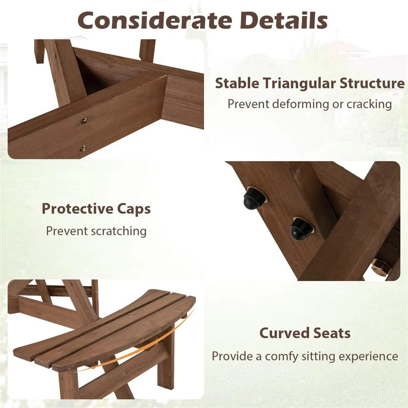 6-Person Round Wood Picnic Table Set with 3 Built-in Benches & 2" Umbrella Hole, Holds 1850 LBS, Outdoor Dining Table & Bench for Patio Garden