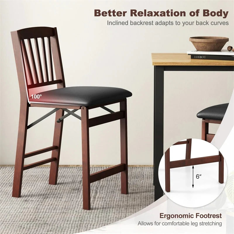 Set of 2/4 Folding Counter Height Bar Stools, 24.5" Portable Kitchen Island Chairs with Padded Seat & Rubber Wood Legs, No Assembly Needed