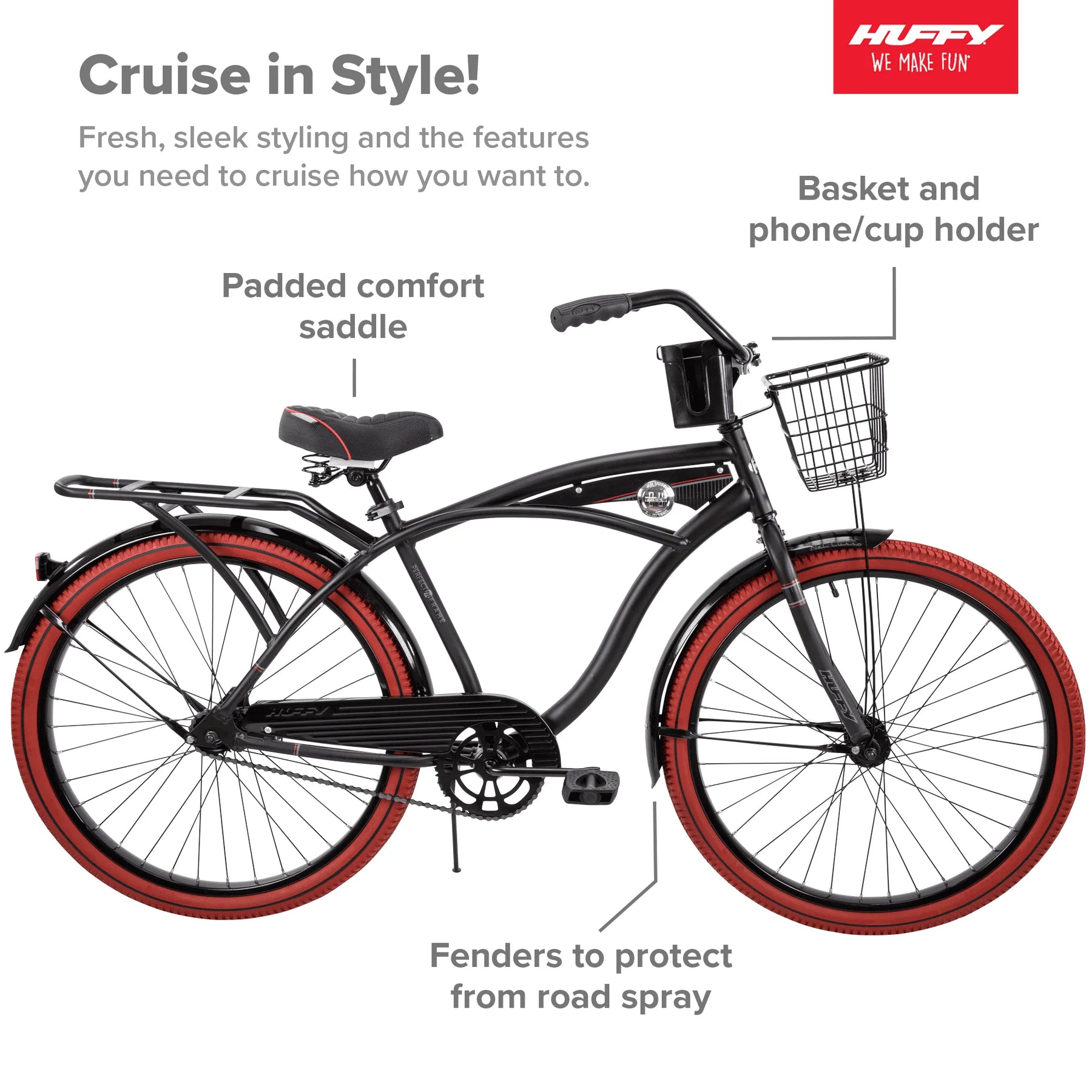 Huffy 26" Nel Lusso Men'S Cruiser Bike, Matte Black