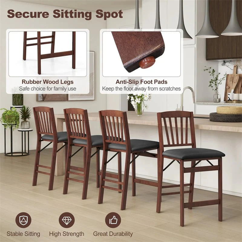 Set of 2/4 Folding Counter Height Bar Stools, 24.5" Portable Kitchen Island Chairs with Padded Seat & Rubber Wood Legs, No Assembly Needed
