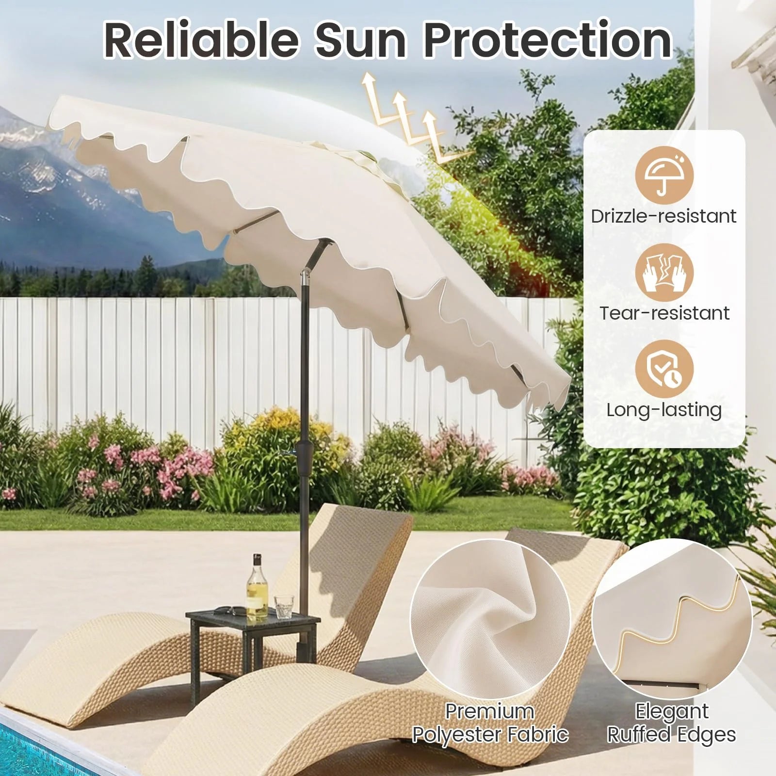 Tangkula 9 FT Solar Patio Umbrella with 32 LED Lights