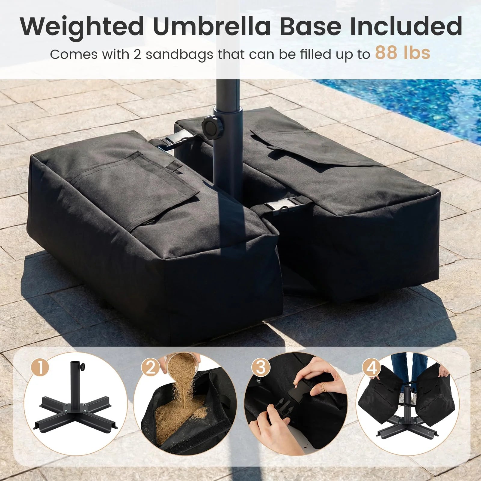 Tangkula 9 FT Solar Patio Umbrella with 32 LED Lights