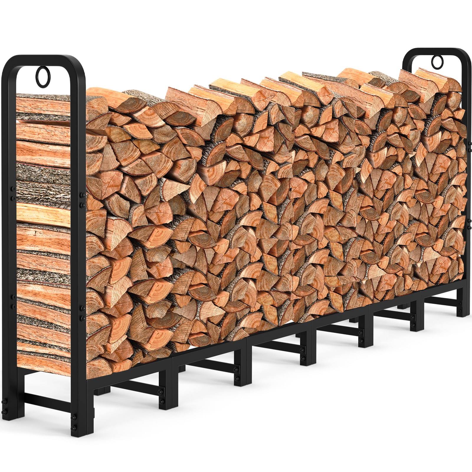 Amagabeli Garden & Home 8ft Outdoor Fire Rack, Fireplace Heavy Duty Firewood Pile Storage Racks for Patio Deck Metal Log Holder