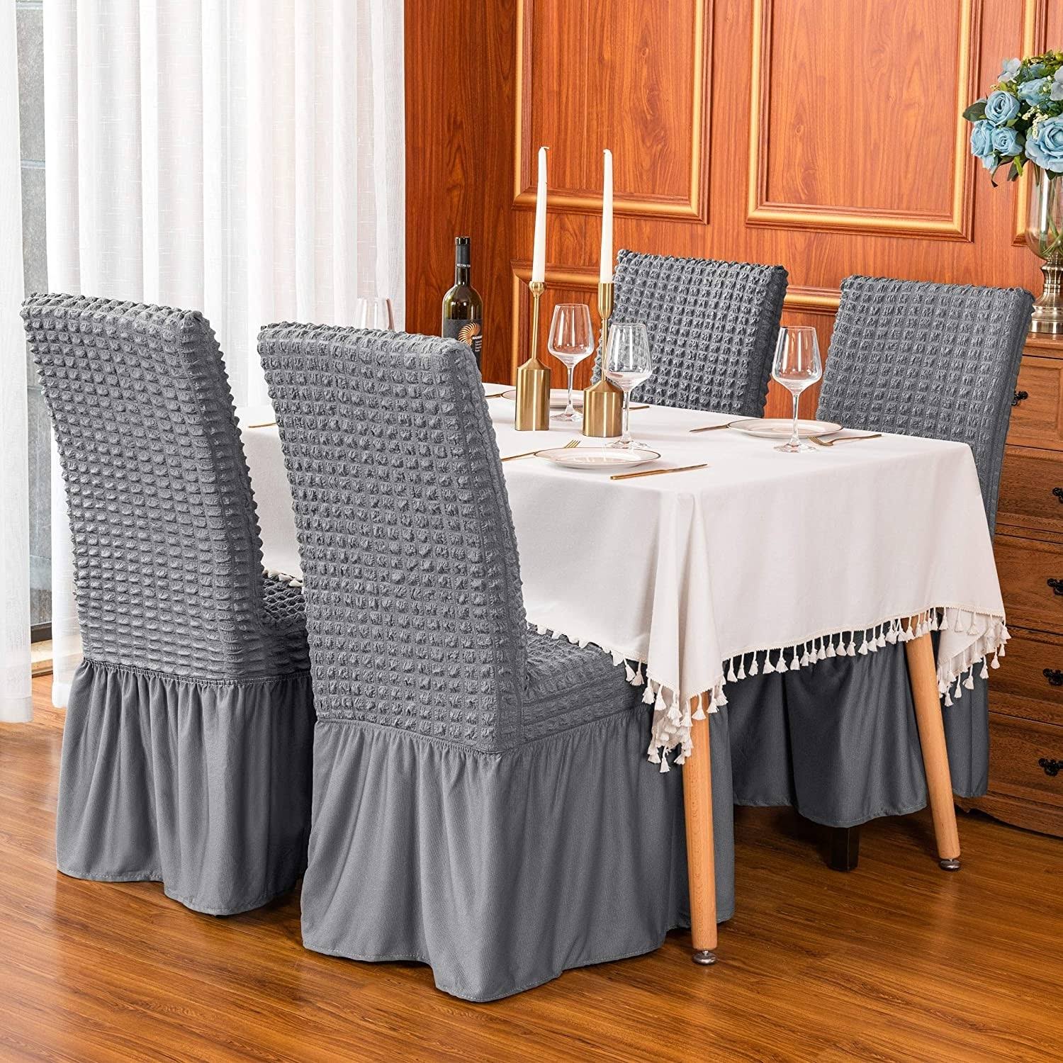 Subrtex Set-of-2 Stretch Dining Chair Cover Ruffle Skirt Slipcovers - Grey