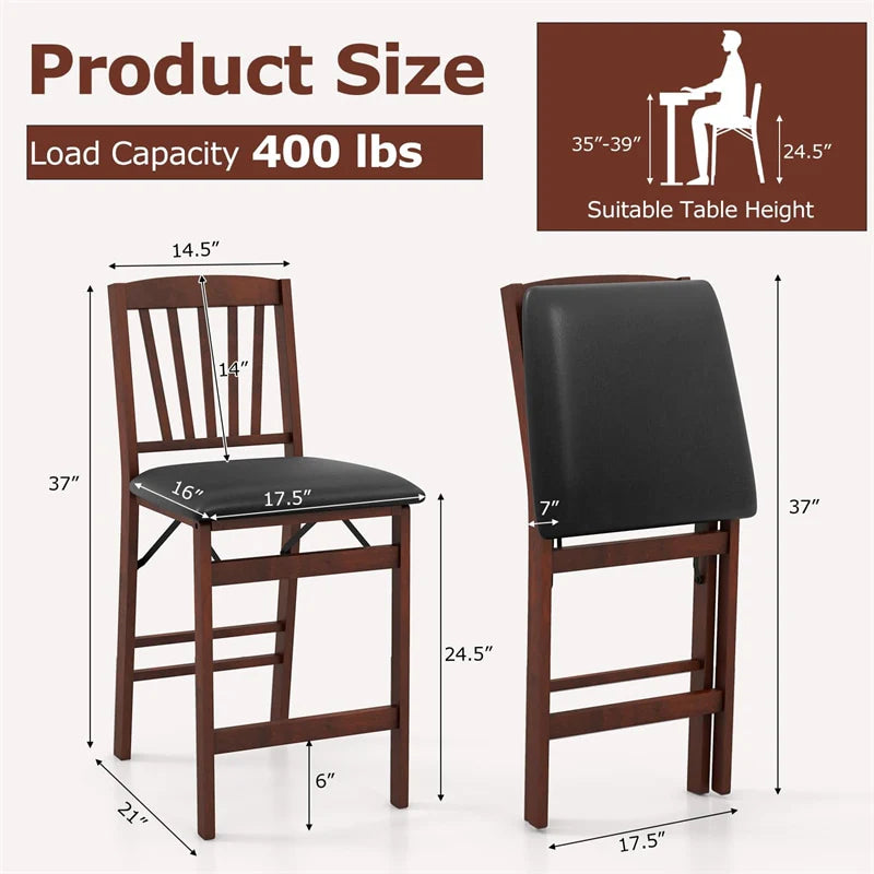 Set of 2/4 Folding Counter Height Bar Stools, 24.5" Portable Kitchen Island Chairs with Padded Seat & Rubber Wood Legs, No Assembly Needed
