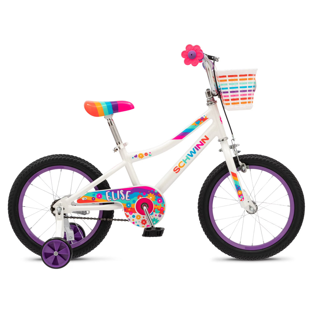 Schwinn Elise Kids Bike with Training Wheels, 16 in Wheels, Ages 3 - 7, White