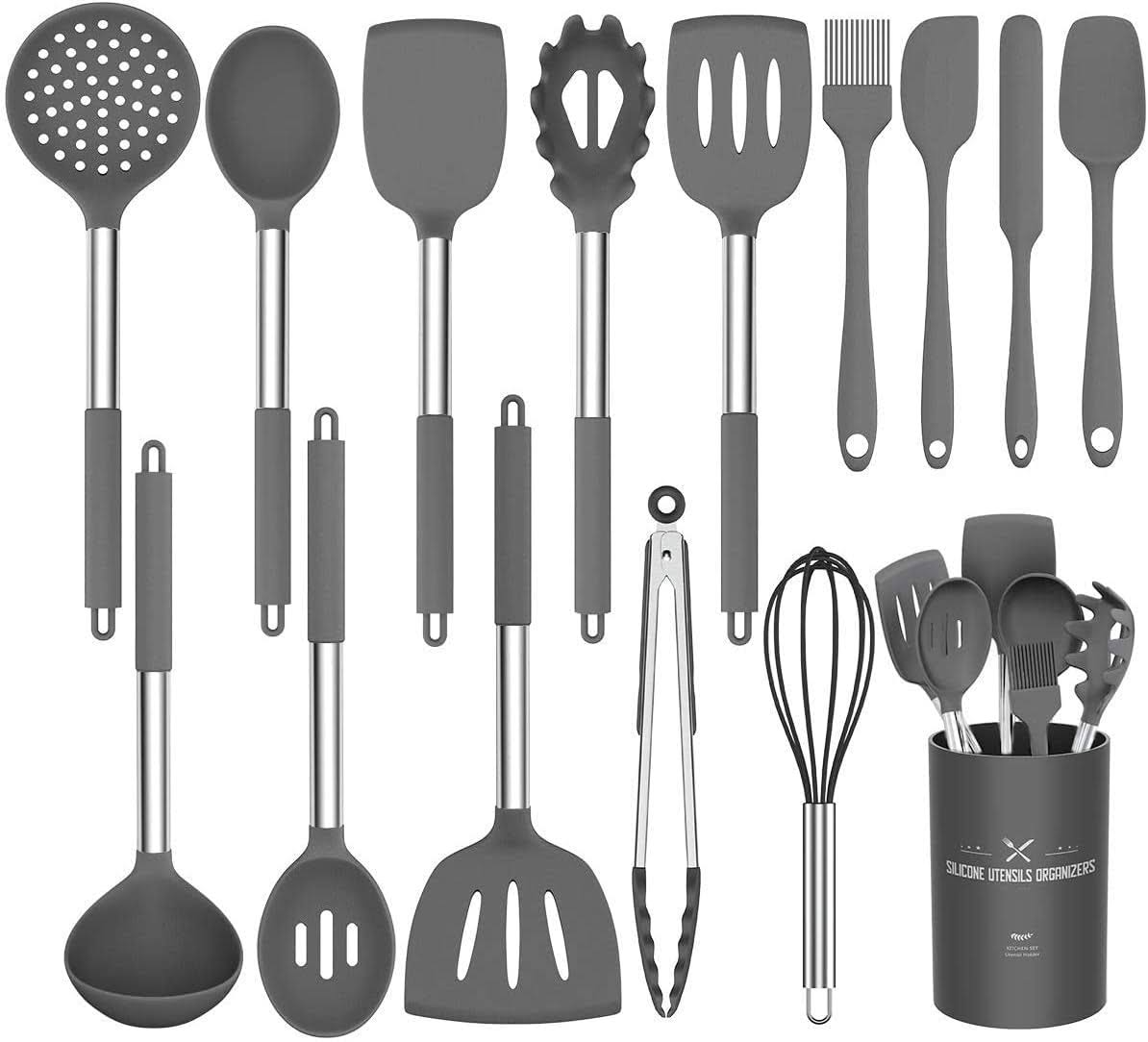Umite Chef Kitchen Utensil Set, 15pcs Silicone Cooking Kitchen Utensils Set, Cooking Tools Turner Tongs Spatula Spoon for Nonstick Heat Resistant