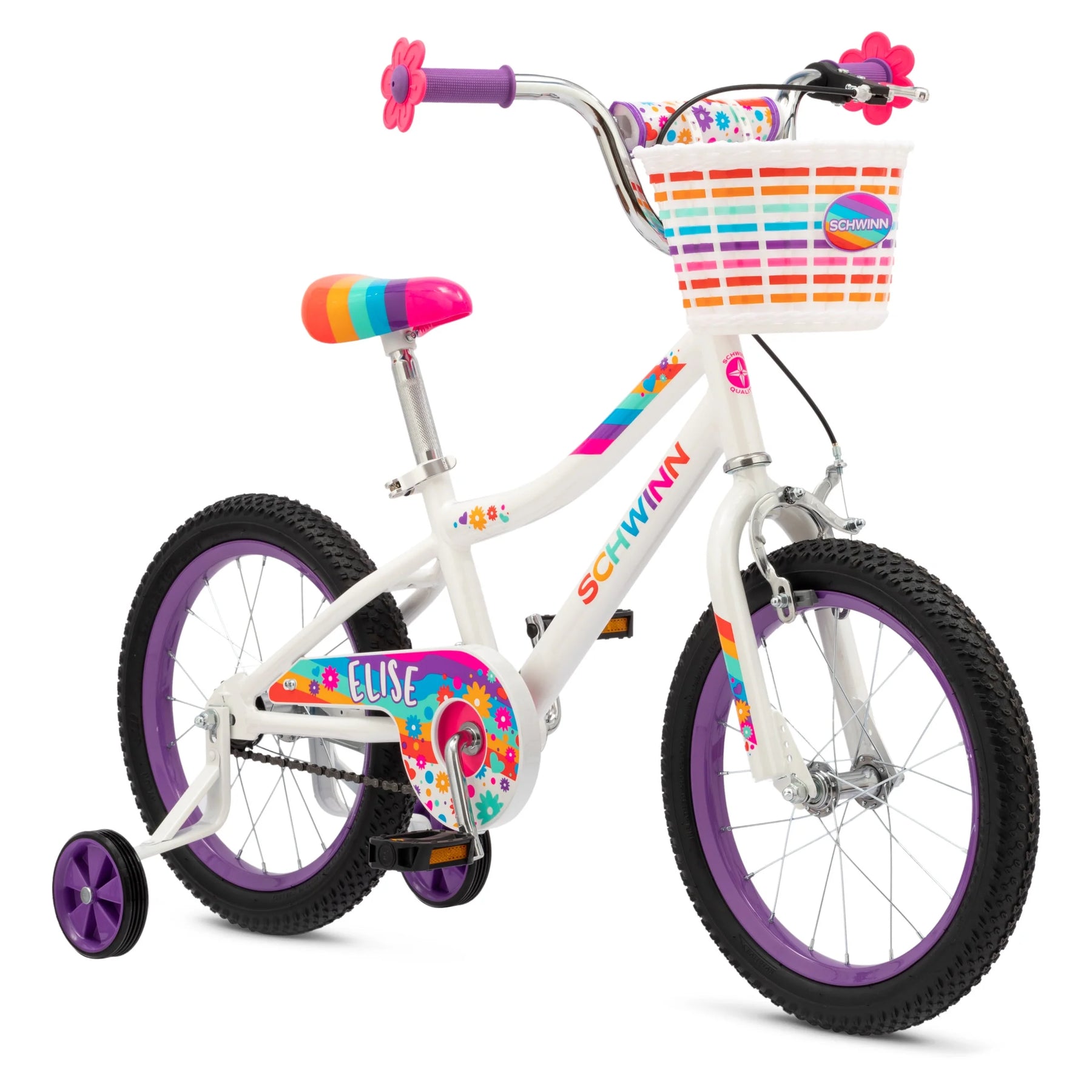 Schwinn Elise Kids Bike with Training Wheels, 16 in Wheels, Ages 3 - 7, White