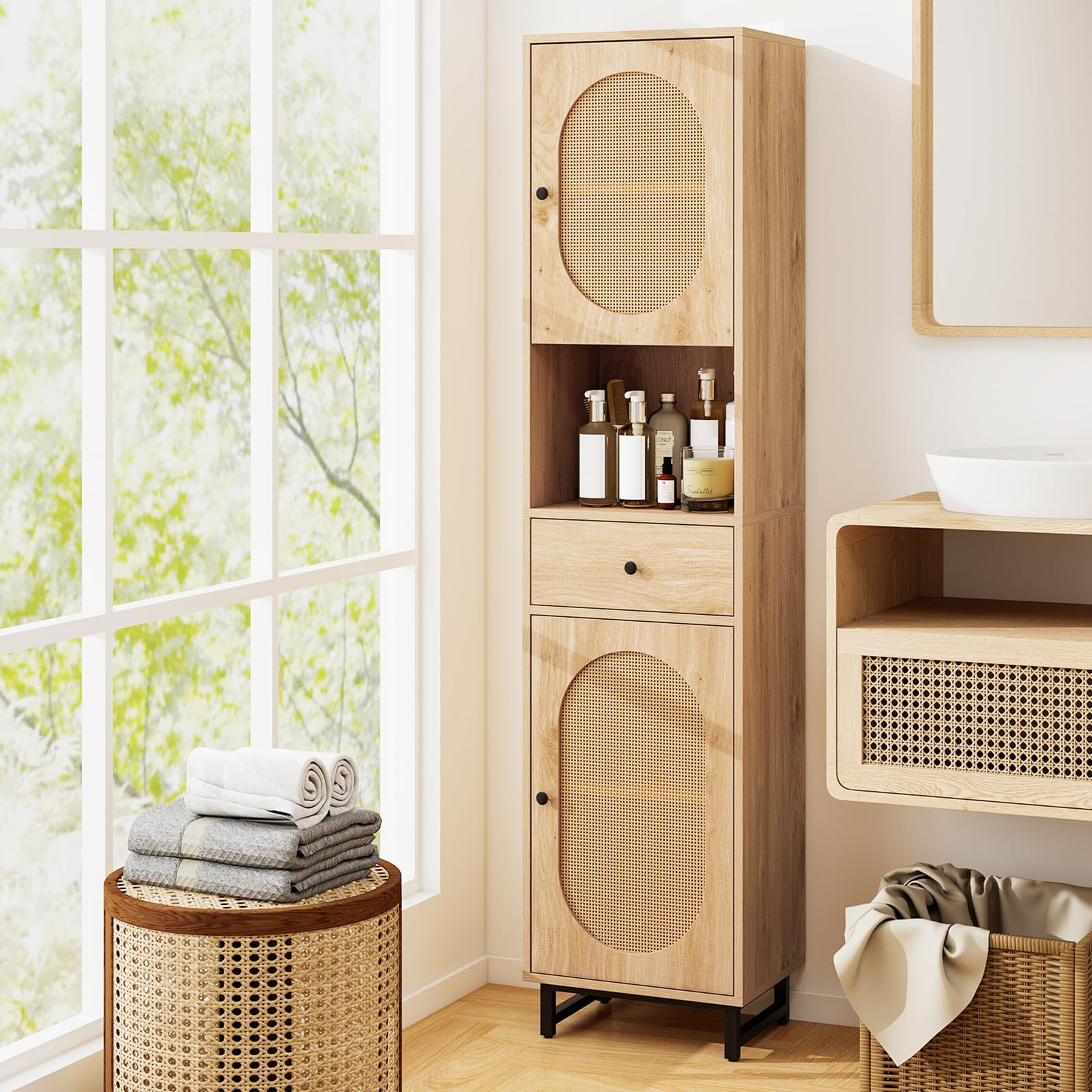 Tangkula Tall Bathroom Storage Cabinet