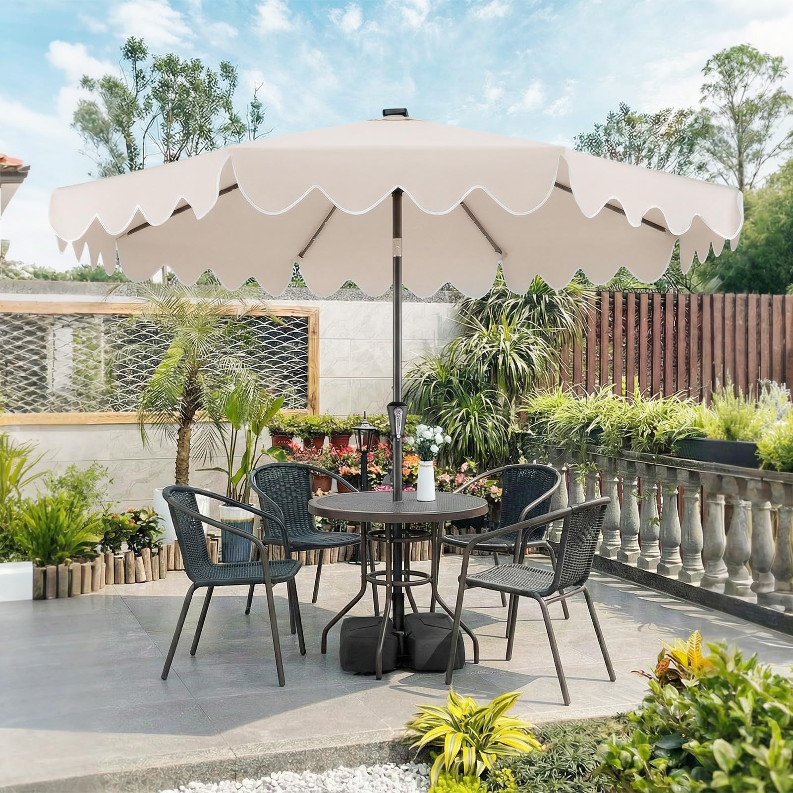 Tangkula 9 FT Solar Patio Umbrella with 32 LED Lights