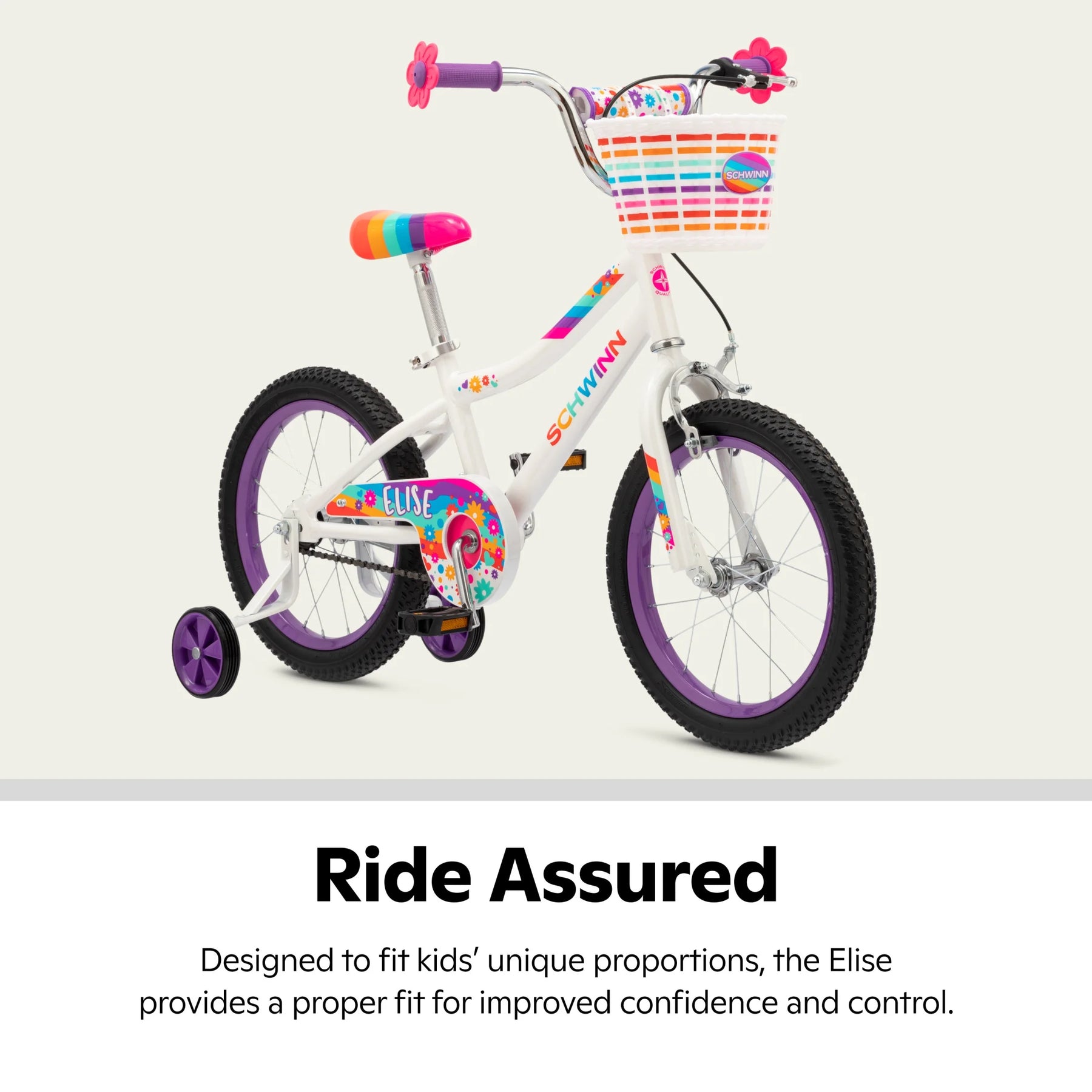 Schwinn Elise Kids Bike with Training Wheels, 16 in Wheels, Ages 3 - 7, White